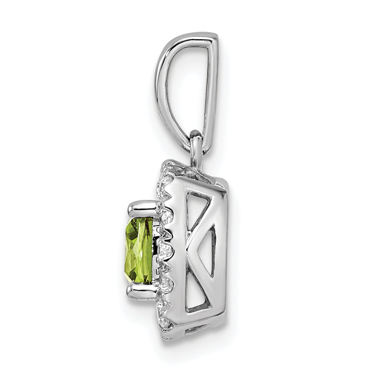 14k White Gold 1/4 carat Lab Grown Diamond VS/SI+ G+ August Birthstone Peridot Halo Pendant Secondary image