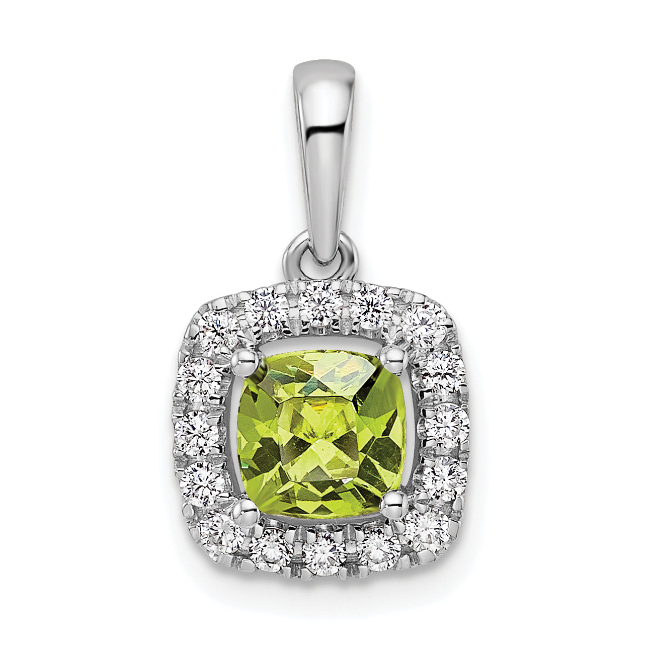 14k White Gold 1/4 carat Lab Grown Diamond VS/SI+ G+ August Birthstone Peridot Halo Pendant Main image