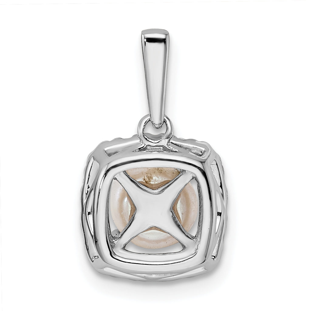 14k White Gold 1/4 carat Lab Grown Diamond VS/SI+ G+ June Birthstone Freshwater Cultered Pearl Halo Pendant