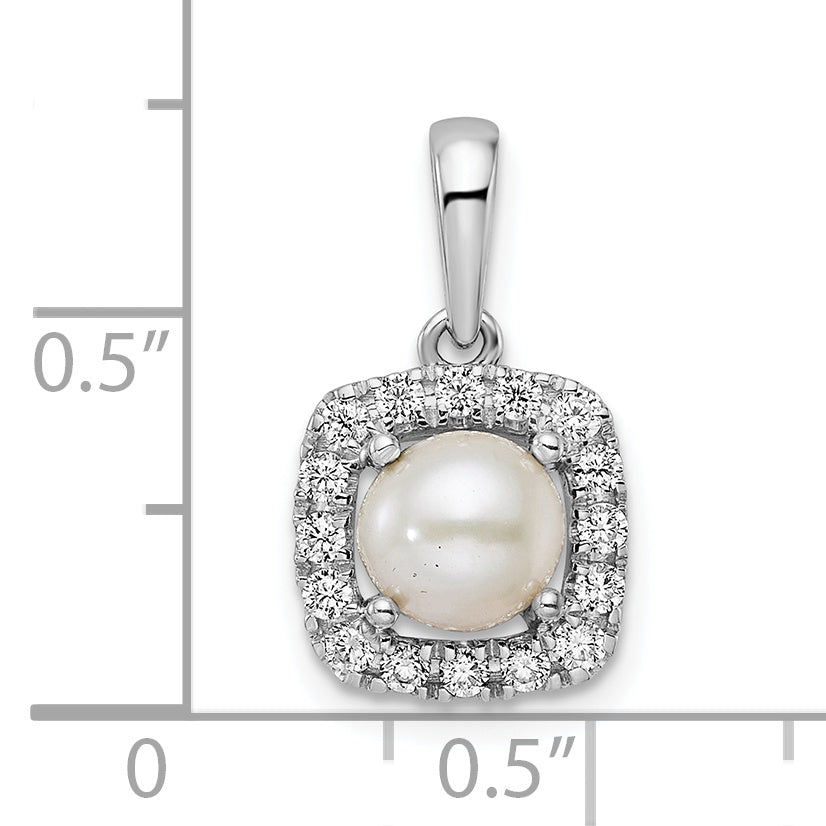 14k White Gold 1/4 carat Lab Grown Diamond VS/SI+ G+ June Birthstone Freshwater Cultered Pearl Halo Pendant