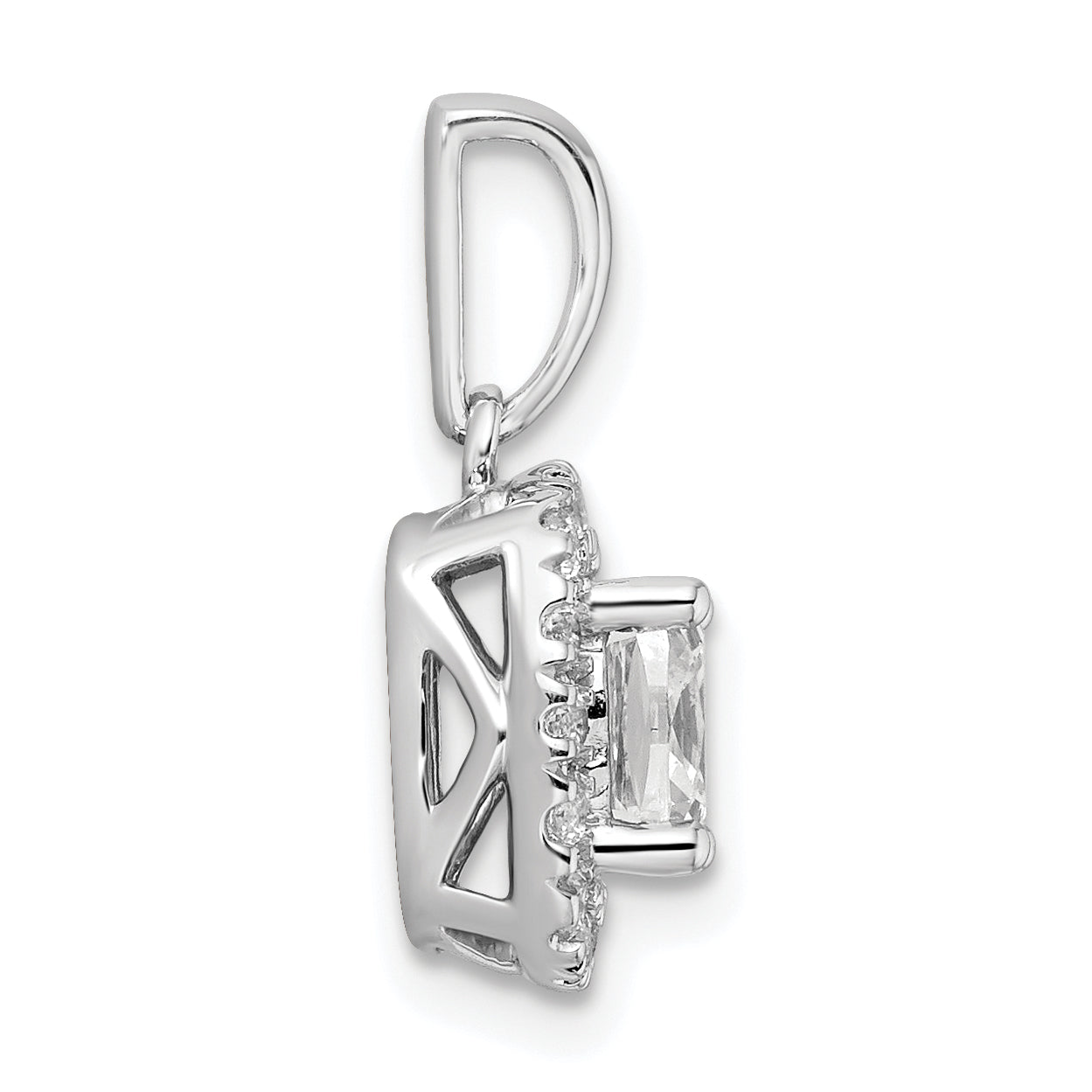 14k White Gold 1/4 carat Lab Grown Diamond VS/SI+ G+ April Birthstone White Sapphire Halo Pendant