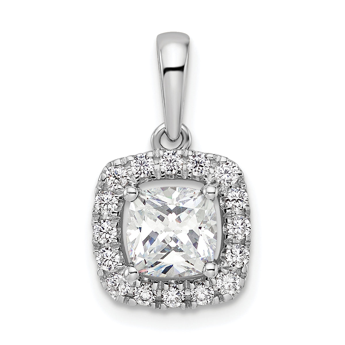 14k White Gold 1/4 carat Lab Grown Diamond VS/SI+ G+ April Birthstone White Sapphire Halo Pendant