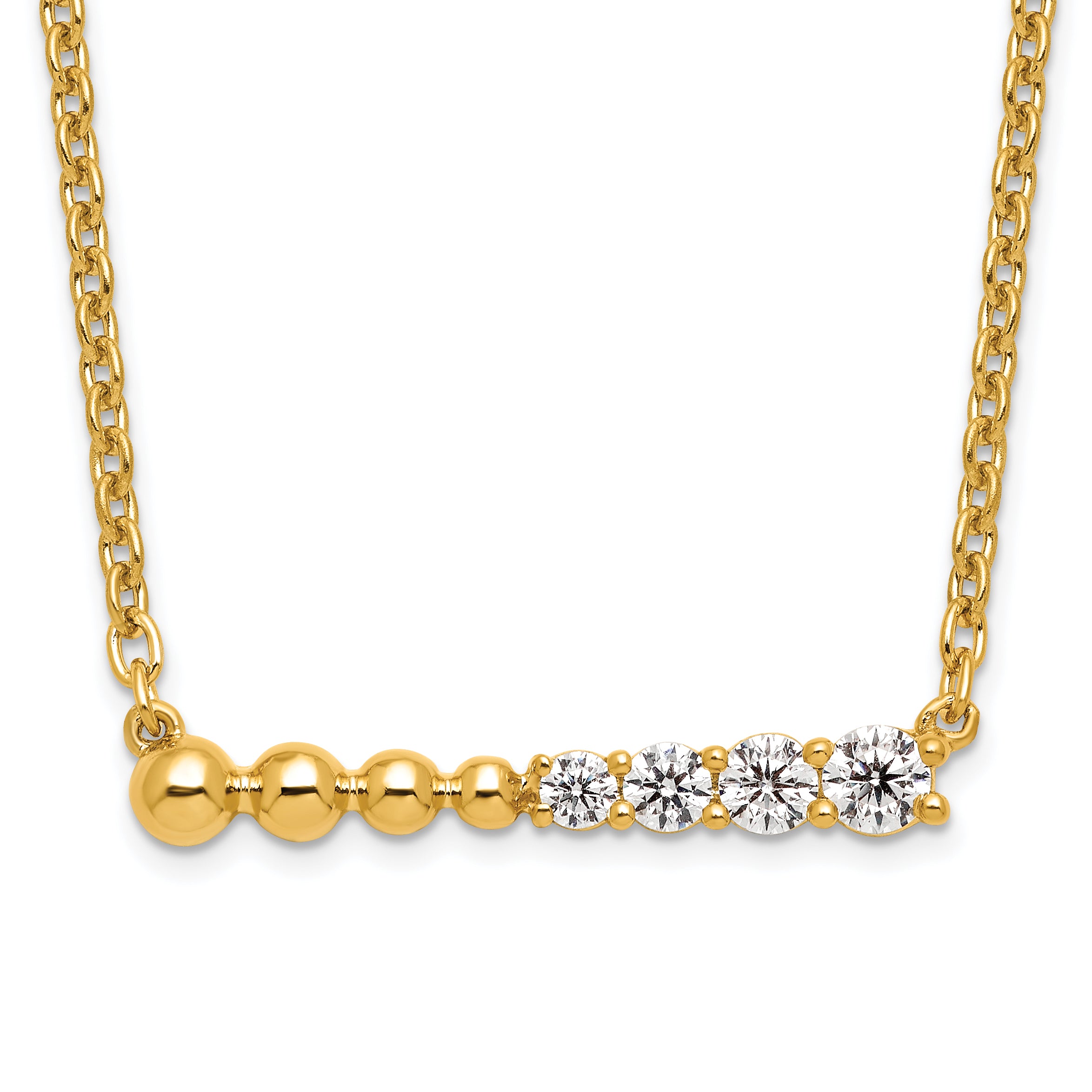 14k 1/4 carat Lab Grown Diamond VS/SI+ G+ Beaded Bar 18 inch Necklace