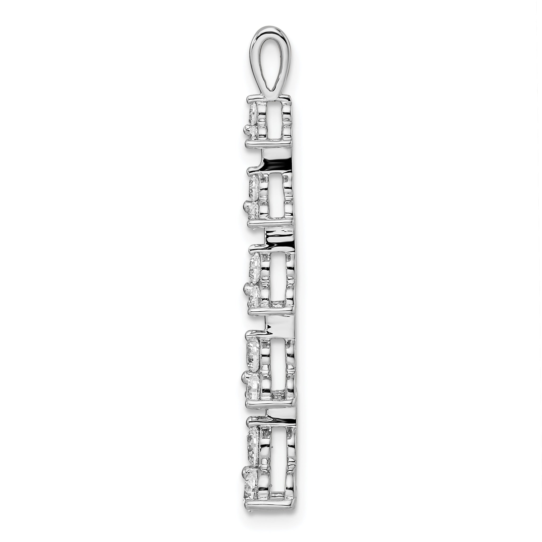 14k White Gold 1 carat Lab Grown Diamond VS/SI+ G+ Five Three Stone Cluster Bar Chain Slide Pendant Secondary image