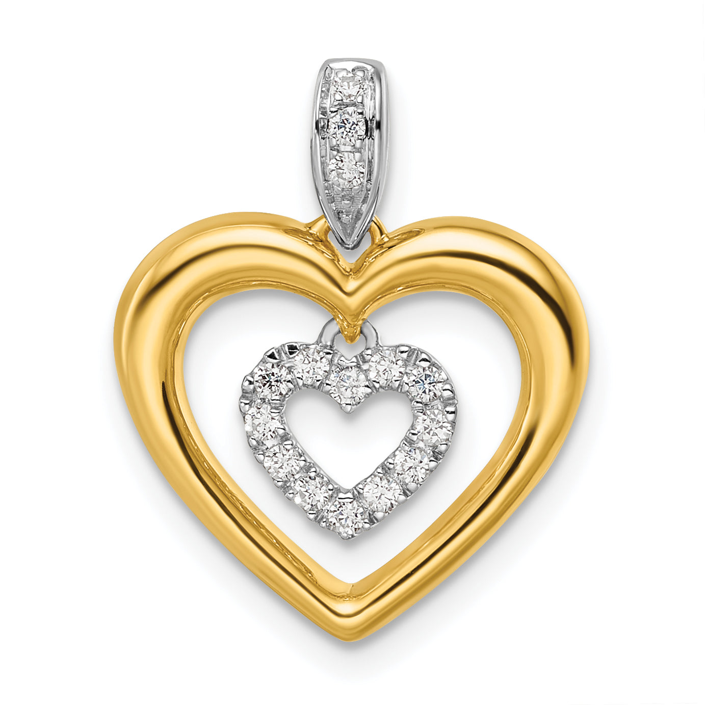 14k Two-tone 1/6 carat Lab Grown Diamond VS/SI+ G+ Complete Dangle Double Heart Pendant Main image