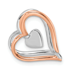 14k Two Tone Rose and White Gold 1/20 carat Lab Grown Diamond VS/SI+ G+ Double Framed Heart Chain Slide Pendant
