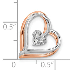 14k Two Tone Rose and White Gold 1/20 carat Lab Grown Diamond VS/SI+ G+ Double Framed Heart Chain Slide Pendant