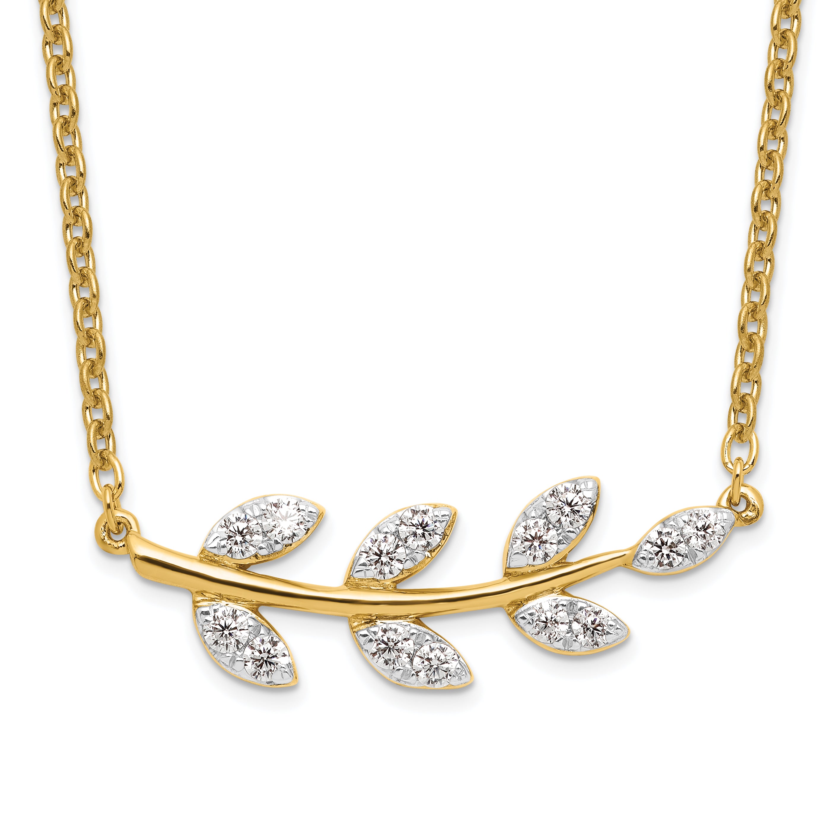14k 3/8 carat Lab Grown Diamond VS/SI+ G+ Complete Branch with Leaves 18 inch Necklace