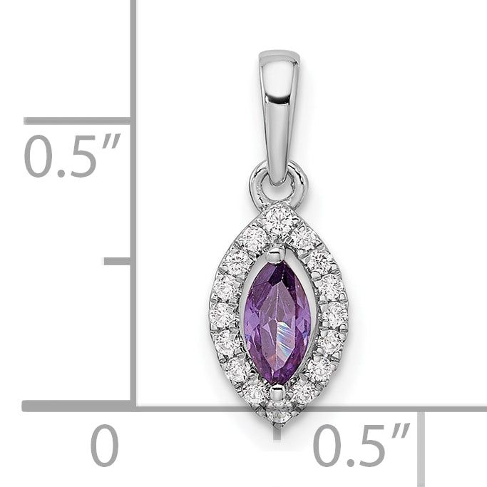 14k White Gold 1/10 carat Lab Grown Diamond VS/SI+ G+ and Amethyst February Birthstone Pendant