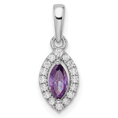 14k White Gold 1/10 carat Lab Grown Diamond VS/SI+ G+ and Amethyst February Birthstone Pendant