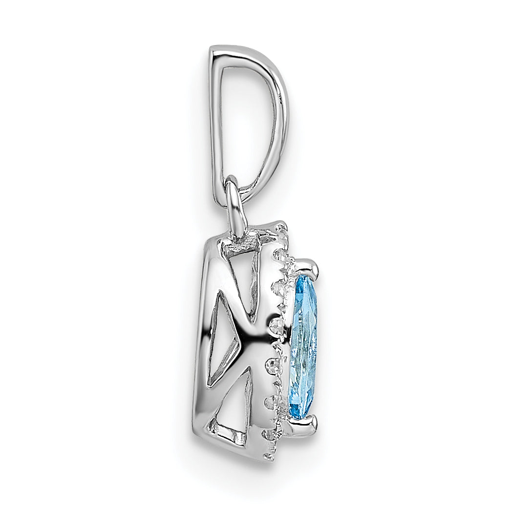 14k White Gold 1/10 carat Lab Grown Diamond VS/SI+ G+ and Aquamarine March Birthstone Pendant Secondary image