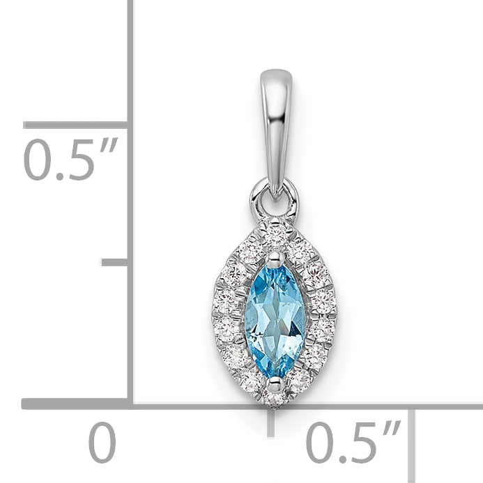 14k White Gold 1/10 carat Lab Grown Diamond VS/SI+ G+ and Aquamarine March Birthstone Pendant