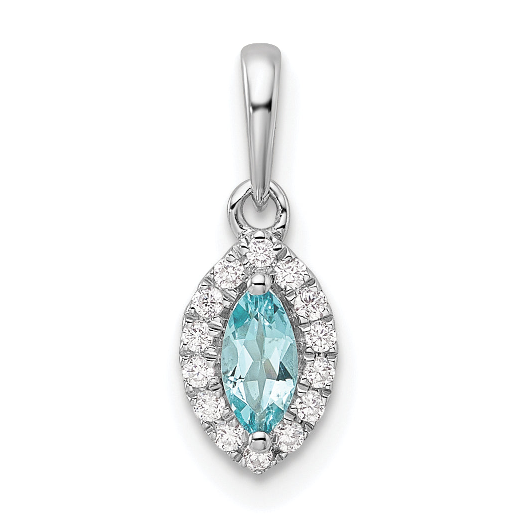 14k White Gold 1/10 carat Lab Grown Diamond VS/SI+ G+ and Aquamarine March Birthstone Pendant Main image