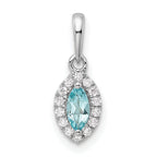 14k White Gold 1/10 carat Lab Grown Diamond VS/SI+ G+ and Aquamarine March Birthstone Pendant