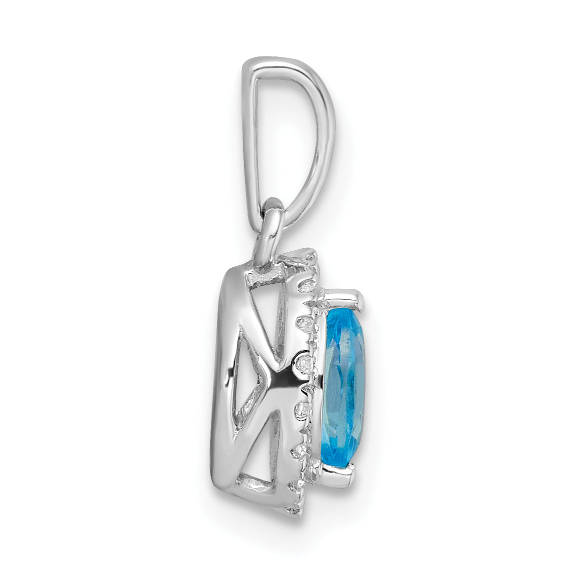 14k White Gold 1/10 carat Lab Grown Diamond VS/SI+ G+ and Blue Topaz December Birthstone Pendant