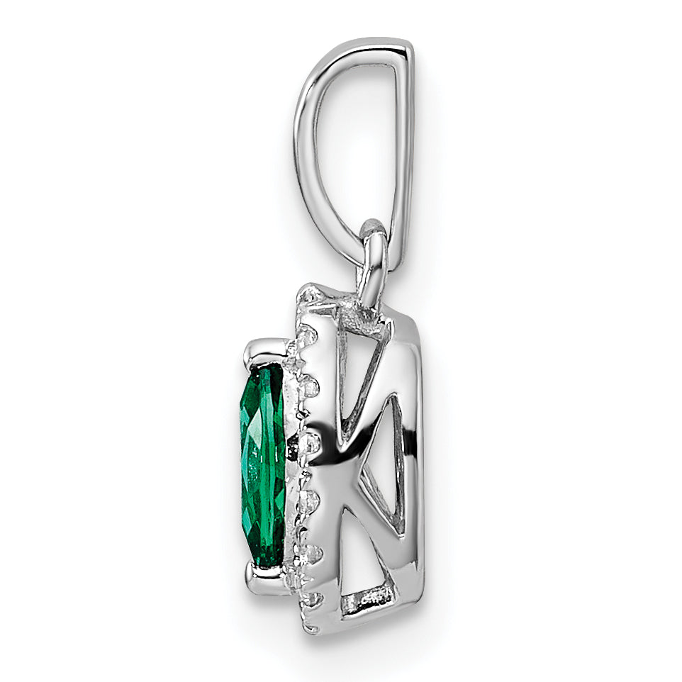 14k White Gold 1/10 carat Lab Grown Diamond VS/SI+ G+ and Lab Created Emerald May Birthstone Pendant Secondary image