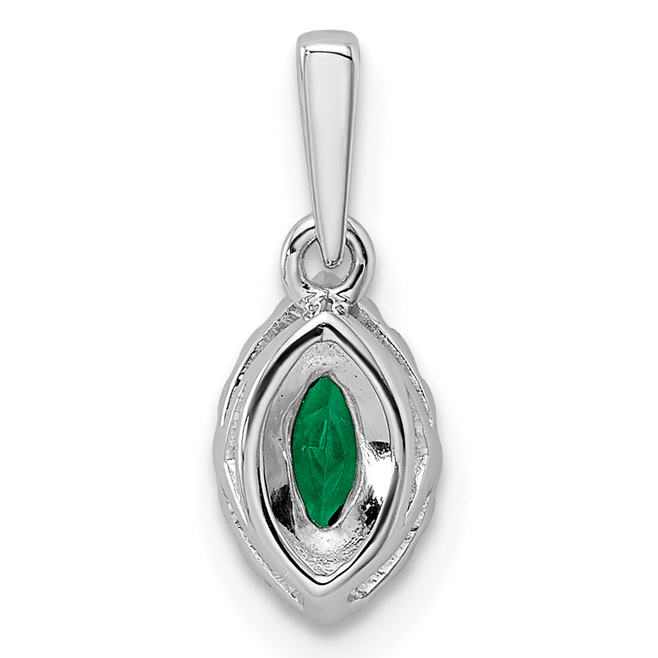 14k White Gold 1/10 carat Lab Grown Diamond VS/SI+ G+ and Lab Created Emerald May Birthstone Pendant