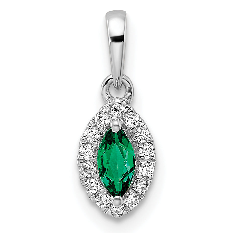 14k White Gold 1/10 carat Lab Grown Diamond VS/SI+ G+ and Lab Created Emerald May Birthstone Pendant Main image