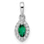 14k White Gold 1/10 carat Lab Grown Diamond VS/SI+ G+ and Lab Created Emerald May Birthstone Pendant
