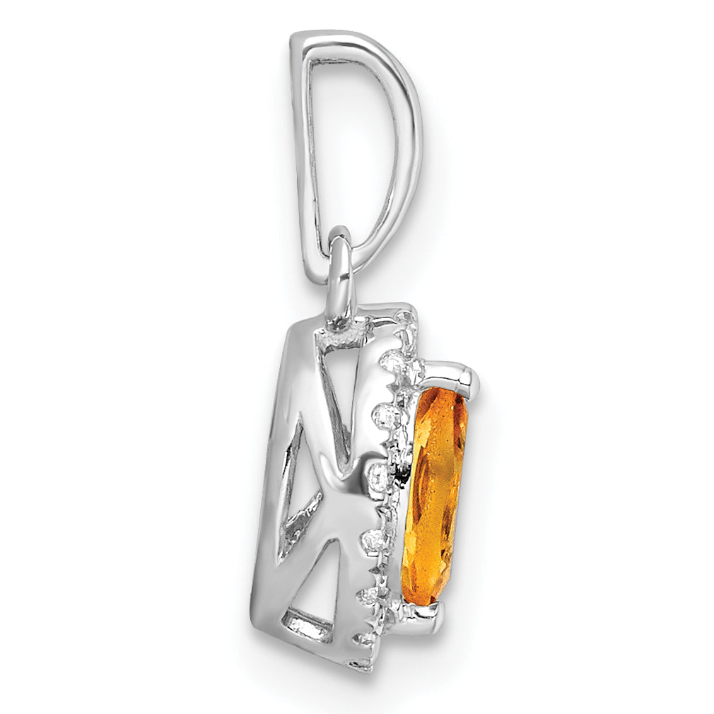 14k White Gold 1/10 carat Lab Grown Diamond VS/SI+ G+ and Citrine November Birthstone Pendant Secondary image