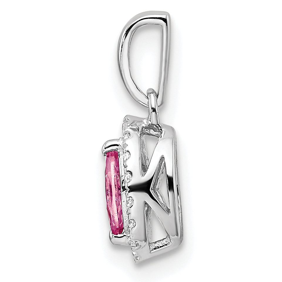 14k White Gold 1/10 carat Lab Grown Diamond VS/SI+ G+ and Lab Created Pink Sapphire October Birthstone Pendant Secondary image