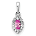 14k White Gold 1/10 carat Lab Grown Diamond VS/SI+ G+ and Lab Created Pink Sapphire October Birthstone Pendant
