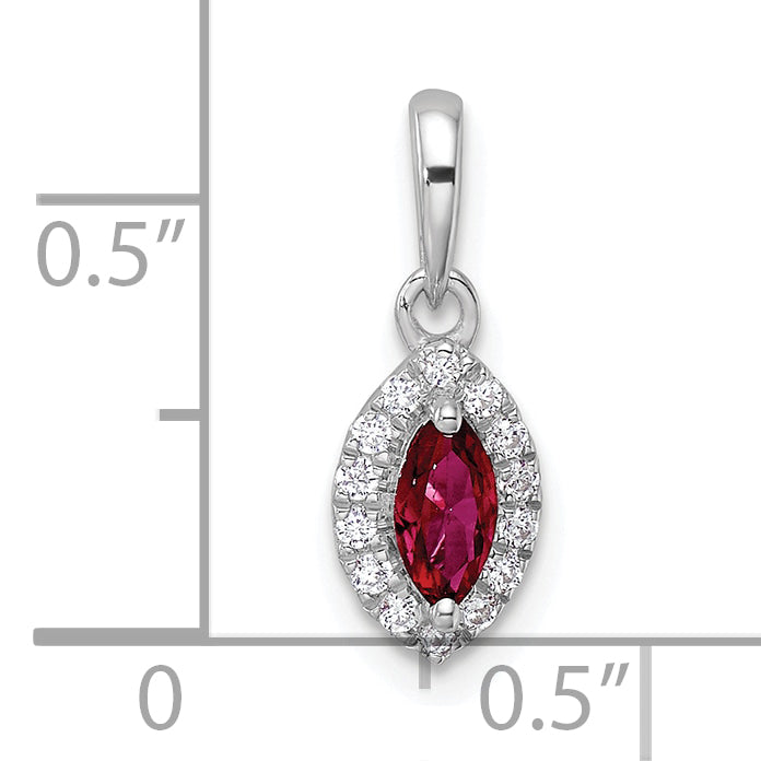 14k White Gold 1/10 carat Lab Grown Diamond VS/SI+ G+ and Lab Created Ruby July Birthstone Pendant