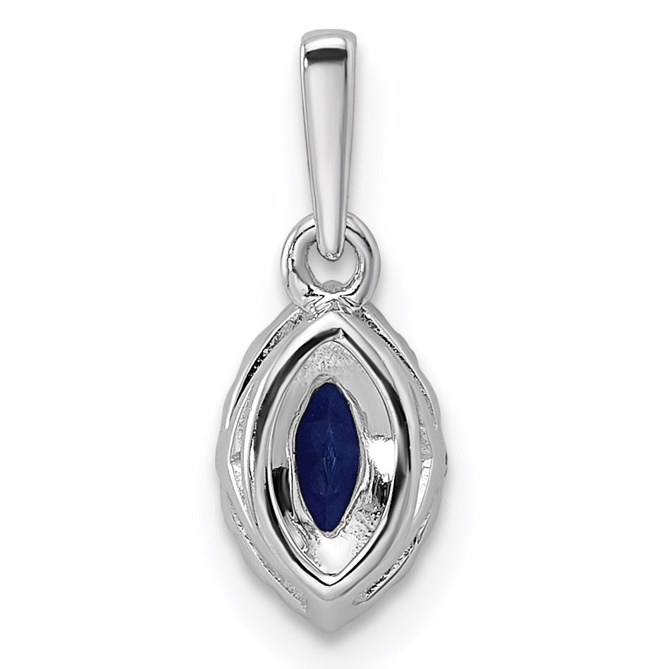 14k White Gold 1/10 carat Lab Grown Diamond VS/SI+ G+ and Lab Created Blue Sapphire September Birthstone Pendant