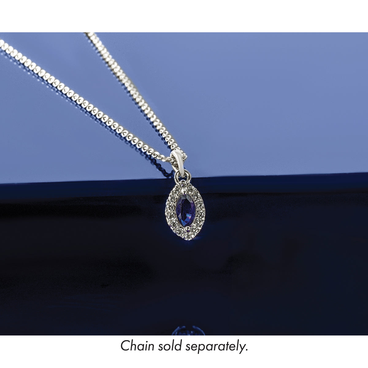 14k White Gold 1/10 carat Lab Grown Diamond VS/SI+ G+ and Lab Created Blue Sapphire September Birthstone Pendant
