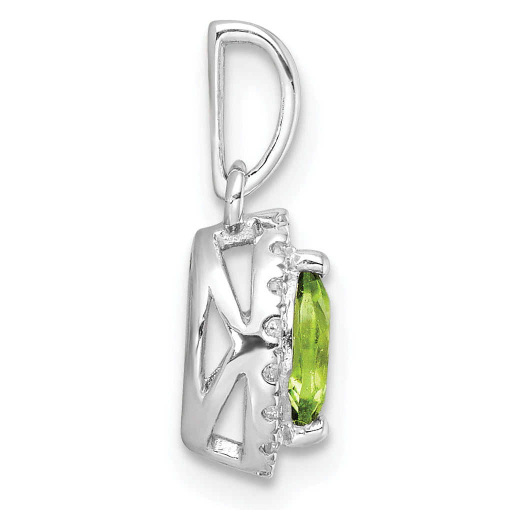 14k White Gold 1/10 carat Lab Grown Diamond VS/SI+ G+ and Peridot August Birthstone Pendant Secondary image