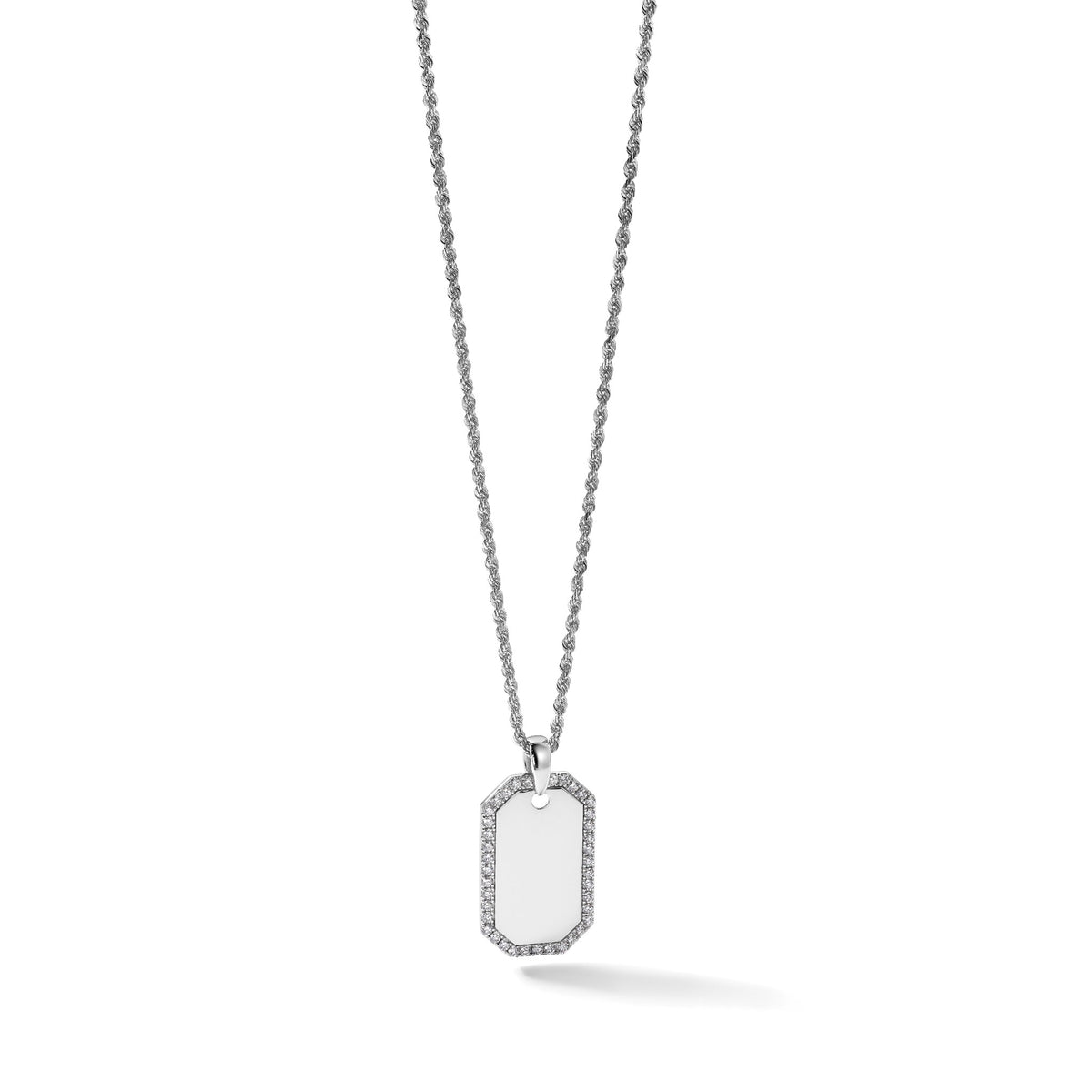 Lab-Grown Diamond Dog Tag Pendant in 14K White Gold, 21mm (1 ct. tw.) - Sophia Jewelers