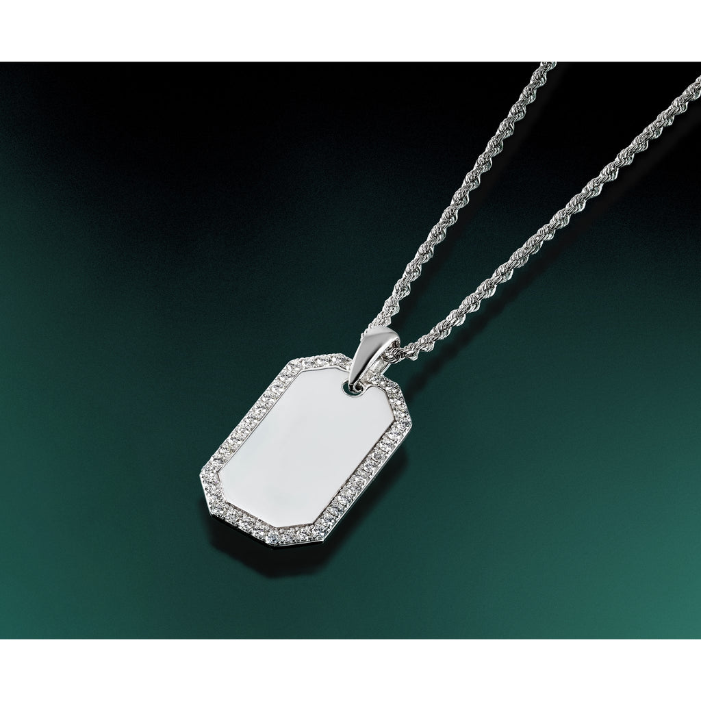 Lab-Grown Diamond Dog Tag Pendant in 14K White Gold, 21mm (1 ct. tw.) - Sophia Jewelers