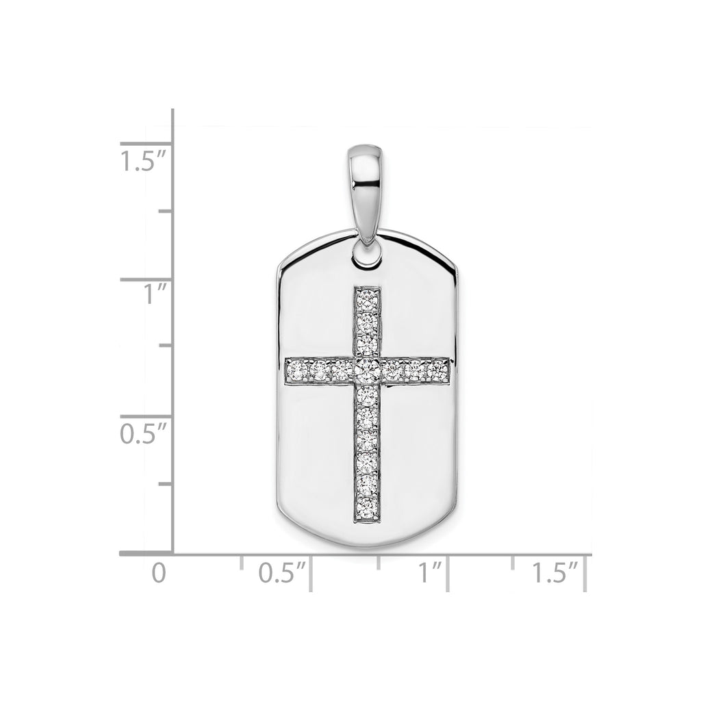 Lab-Grown Diamond Cross Dog Tag Pendant in 14K White Gold, 20mm (1/2 ct. tw.) - Sophia Jewelers