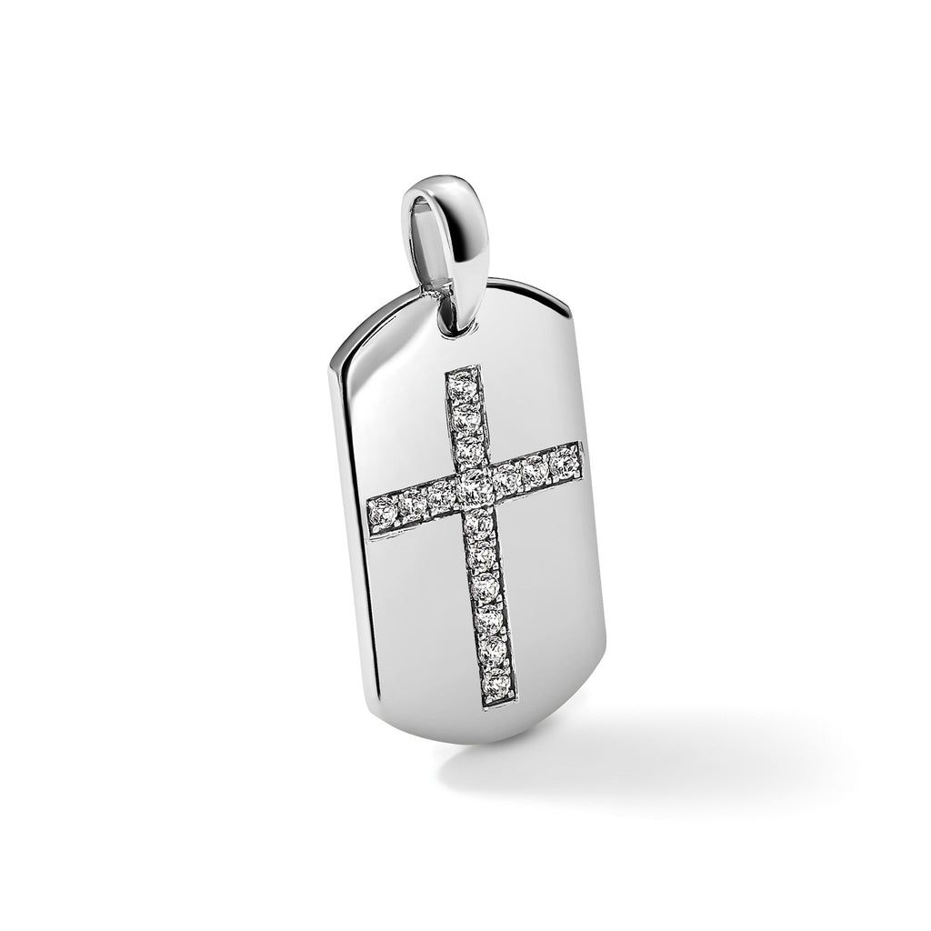 Lab-Grown Diamond Cross Dog Tag Pendant in 14K White Gold, 20mm (1/2 ct. tw.) - Sophia Jewelers