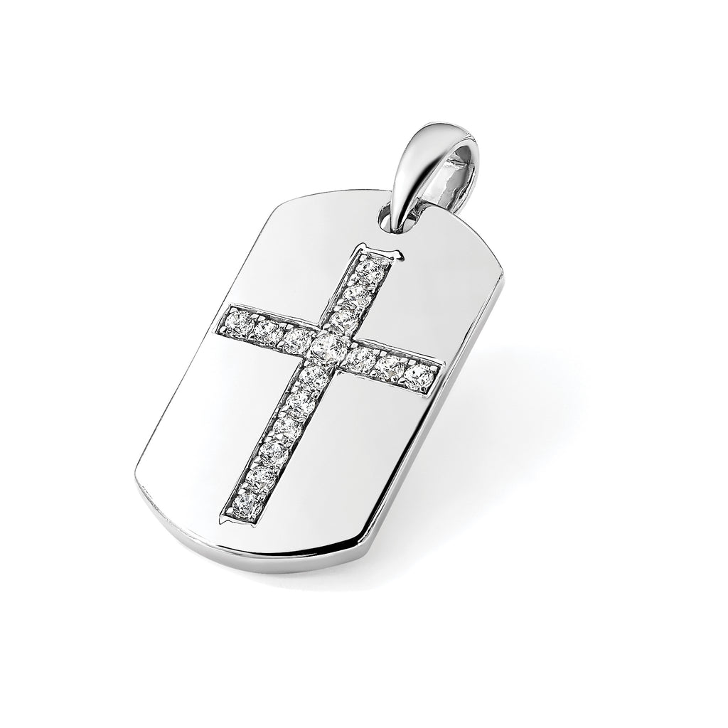 Lab-Grown Diamond Cross Dog Tag Pendant in 14K White Gold, 20mm (1/2 ct. tw.) - Sophia Jewelers