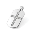 Lab-Grown Diamond Cross Dog Tag Pendant in 14K White Gold, 20mm (1/2 ct. tw.) - Sophia Jewelers