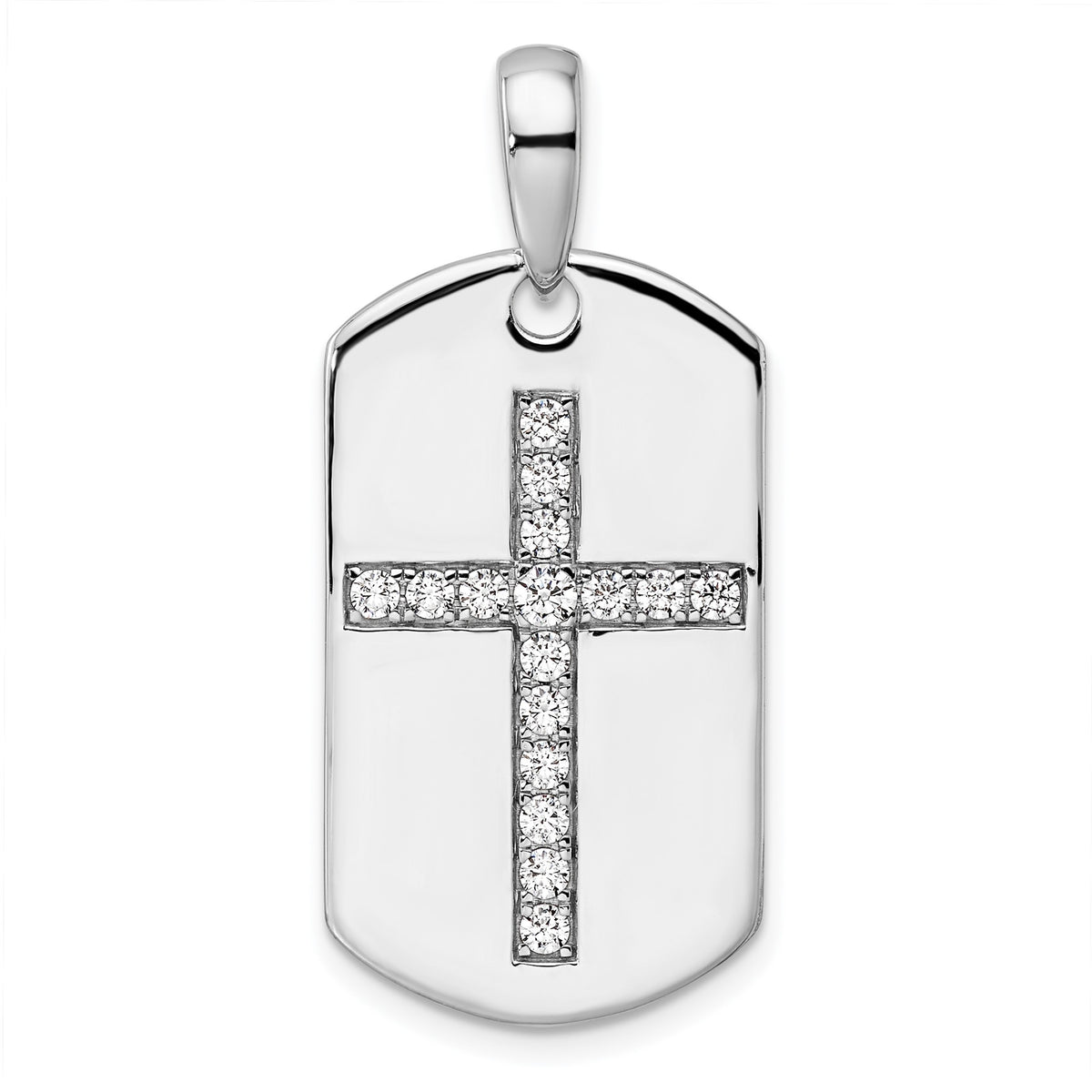 Lab-Grown Diamond Cross Dog Tag Pendant in 14K White Gold, 20mm (1/2 ct. tw.) - Sophia Jewelers Main image