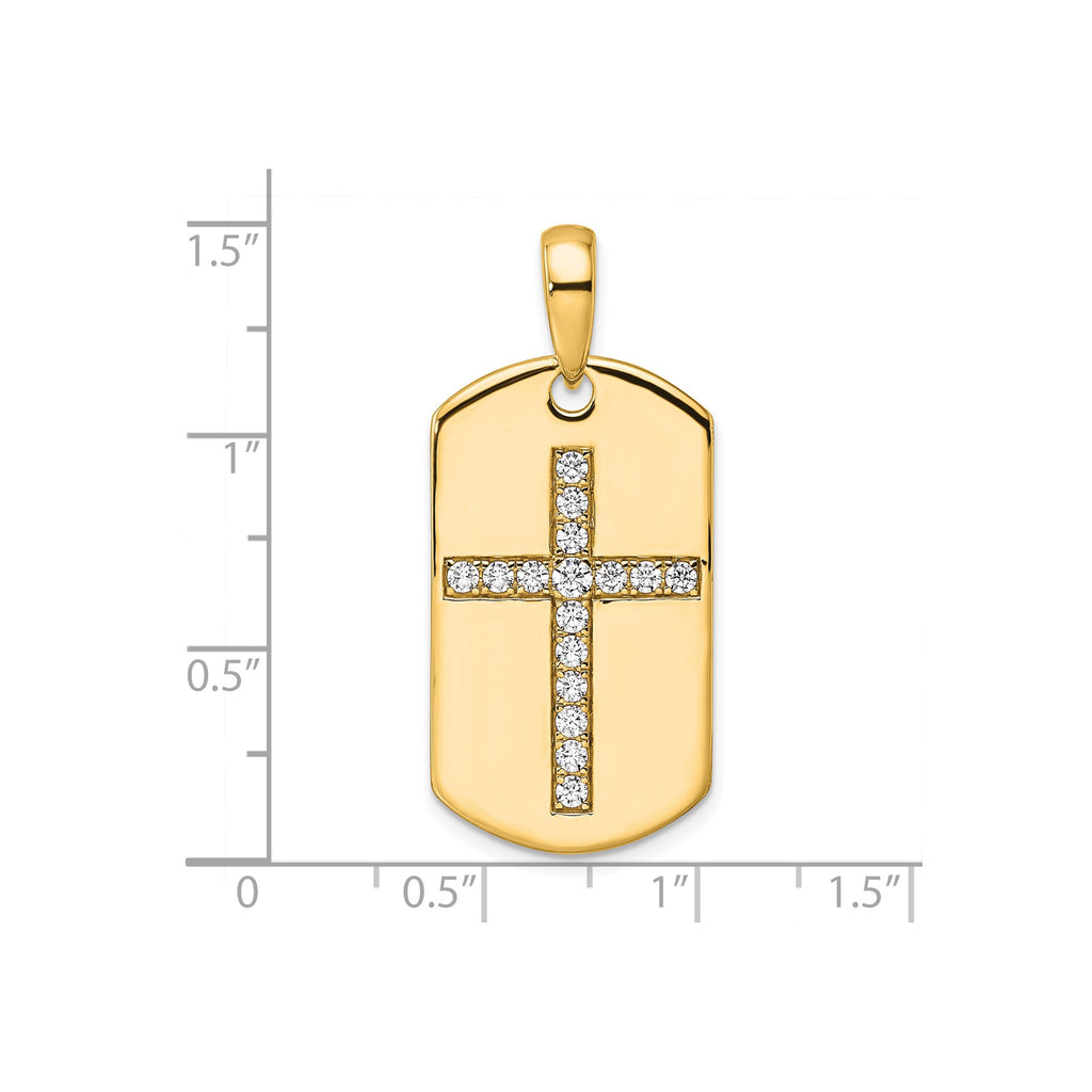 Lab-Grown Diamond Cross Dog Tag Pendant in 14K Yellow Gold, 20mm (1/2 ct. tw.) - Sophia Jewelers