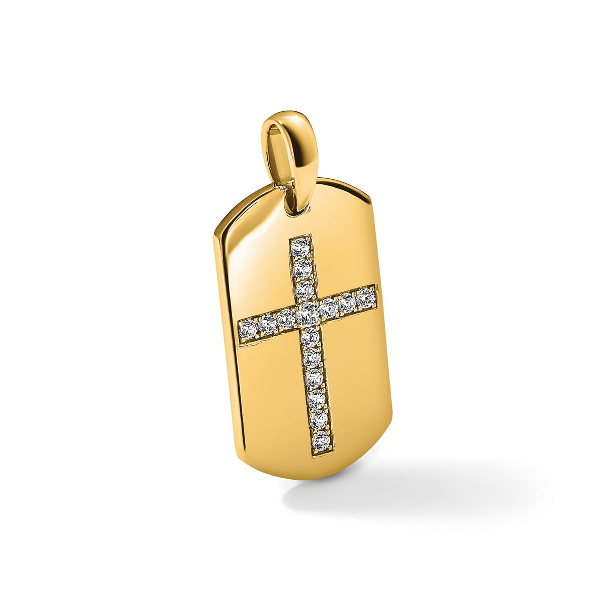 Lab-Grown Diamond Cross Dog Tag Pendant in 14K Yellow Gold, 20mm (1/2 ct. tw.) - Sophia Jewelers