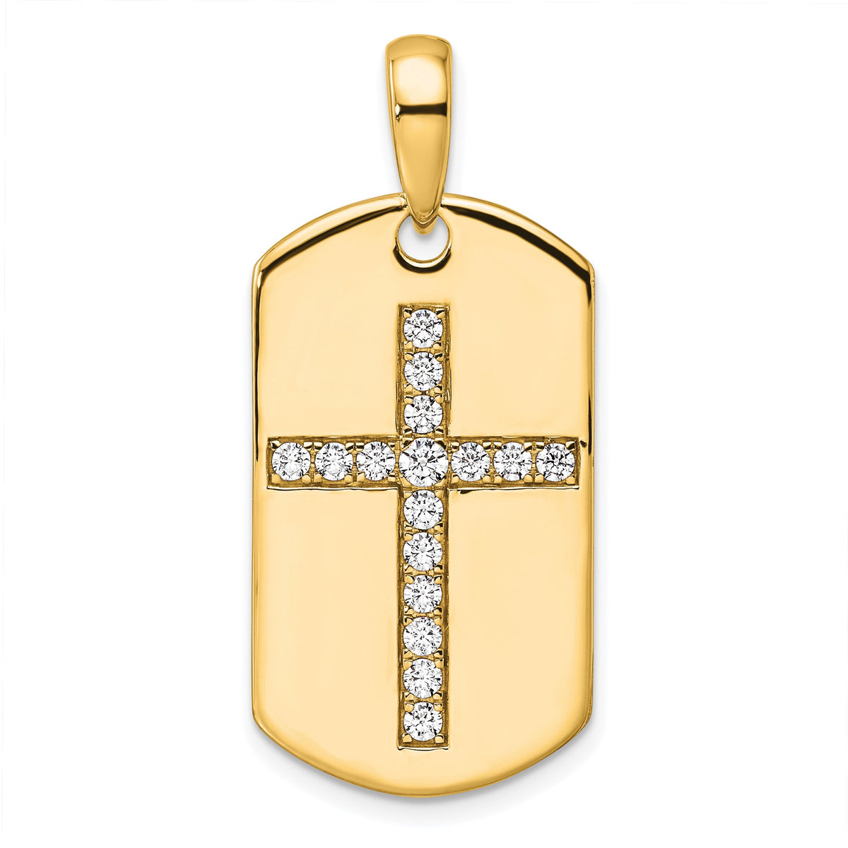 Lab-Grown Diamond Cross Dog Tag Pendant in 14K Yellow Gold, 20mm (1/2 ct. tw.) - Sophia Jewelers Main image
