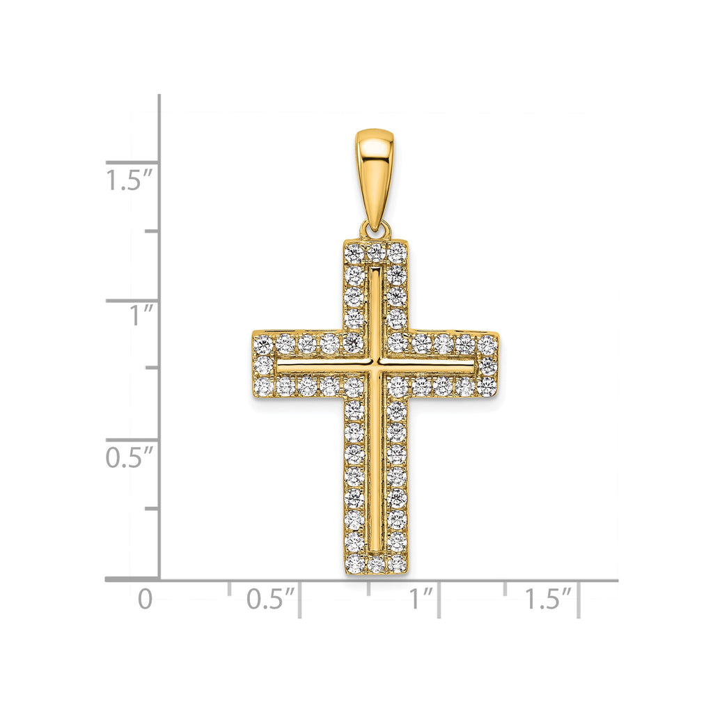 Lab-Grown Diamond Cross Pendant in 14K Yellow Gold, 20mm (1 ct. tw.) - Sophia Jewelers