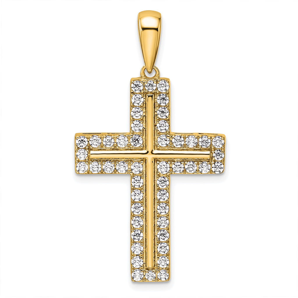 Lab-Grown Diamond Cross Pendant in 14K Yellow Gold, 20mm (1 ct. tw.) - Sophia Jewelers
