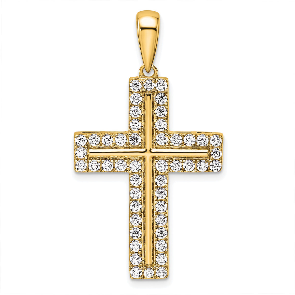 Lab-Grown Diamond Cross Pendant in 14K Yellow Gold, 20mm (1 ct. tw.) - Sophia Jewelers