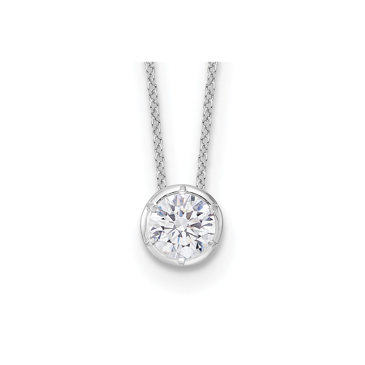 Round Lab-Grown Diamond Solitaire Necklace in 14K White Gold (1 ct. tw.), 18 Inch - Sophia Jewelers