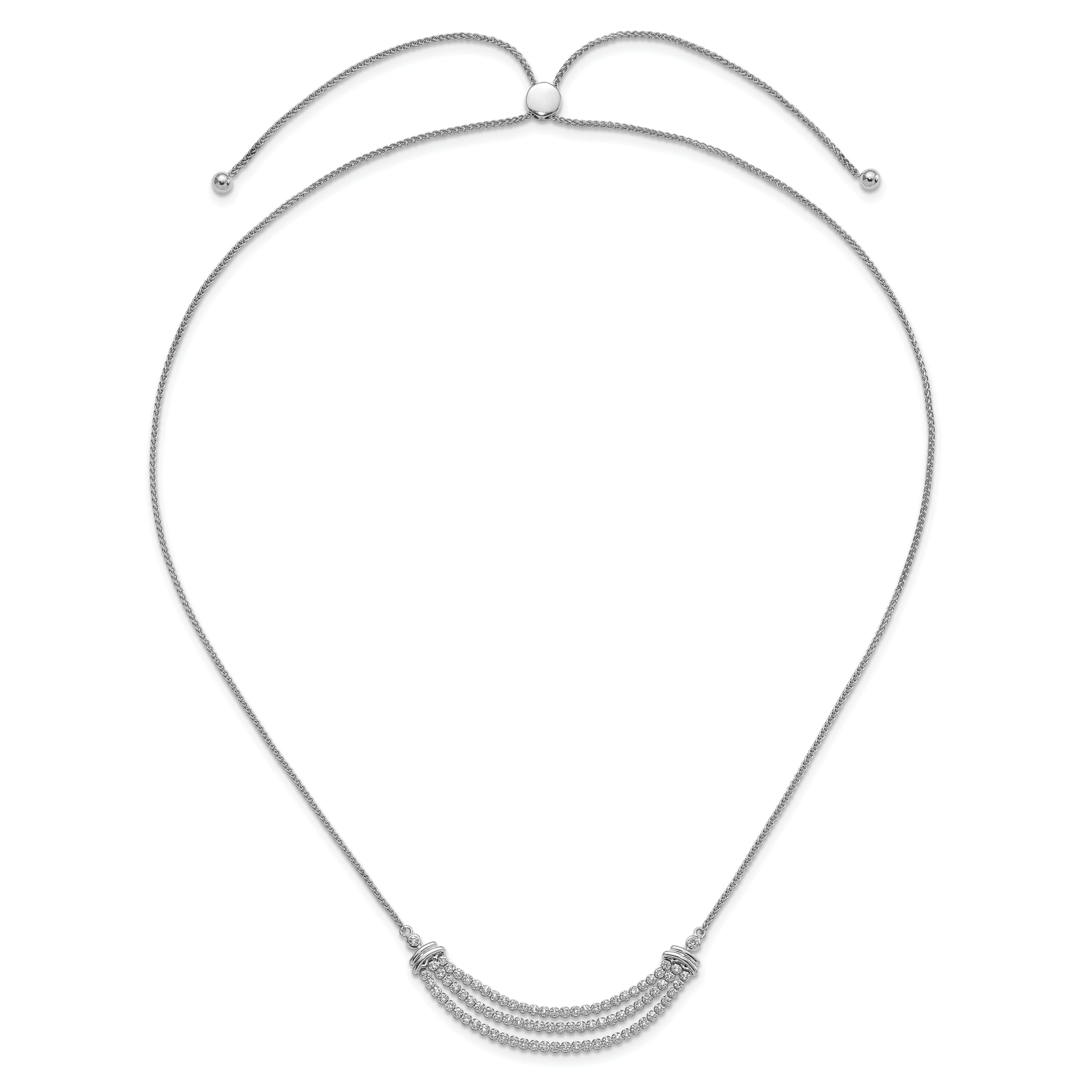 14k White Gold 2 1/6 carat Lab Grown Diamond VS/SI+ G+ Adjustable up to 24 inch Triple Row Tennis Style Bolo Necklace
