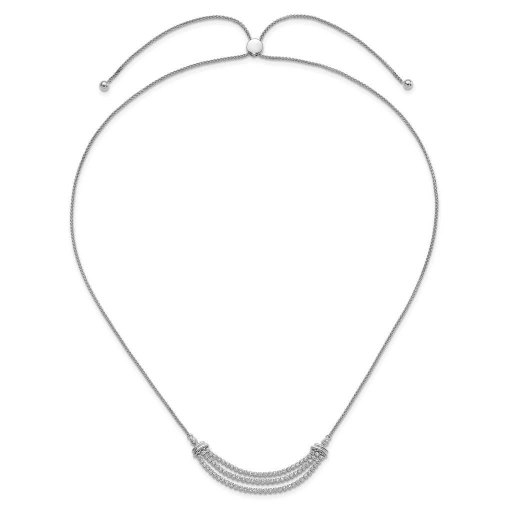 14k White Gold 2 1/6 carat Lab Grown Diamond VS/SI+ G+ Adjustable up to 24 inch Triple Row Tennis Style Bolo Necklace