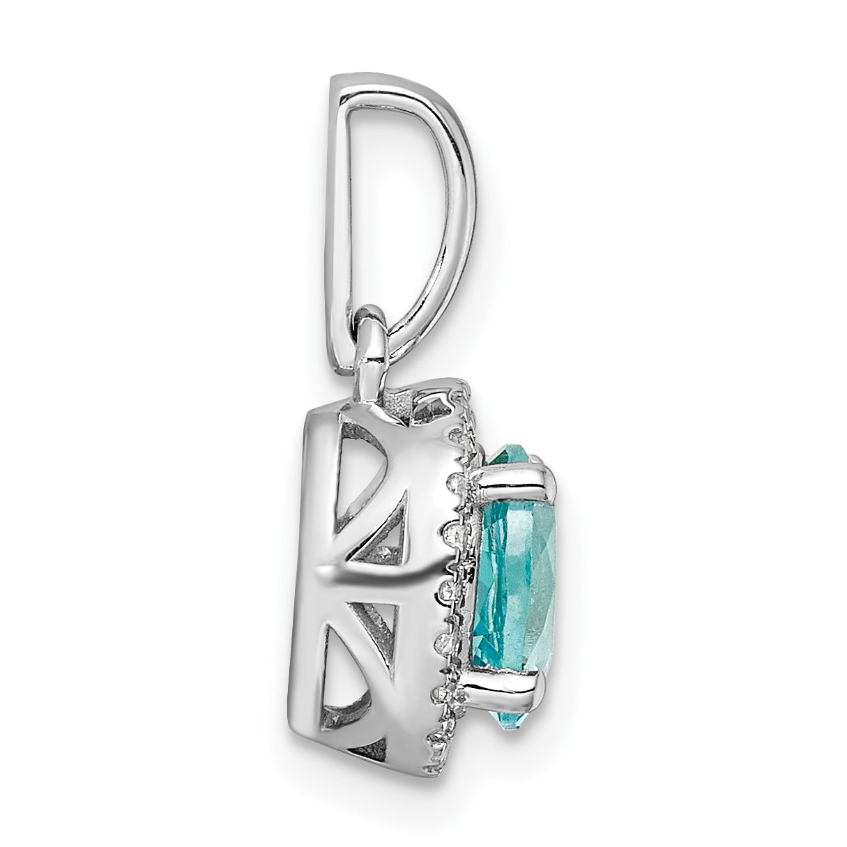 Pure Serenity 14k White Gold 1/10 carat Lab Grown Diamond VS/SI+ G+ and Lab Created Paraiba Teardrop Pendant Secondary image