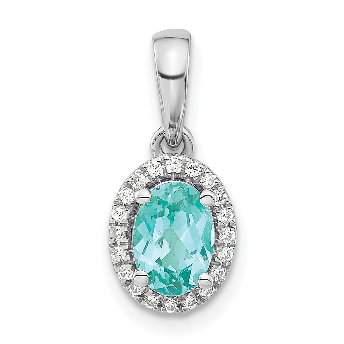 Pure Serenity 14k White Gold 1/10 carat Lab Grown Diamond VS/SI+ G+ and Lab Created Paraiba Teardrop Pendant Main image