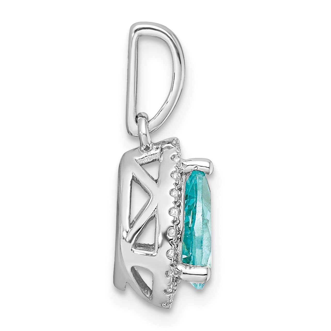 Pure Serenity 14k White Gold 1/8 carat Lab Grown Diamond VS/SI+ G+ and Lab Created Paraiba Pear Pendant Secondary image