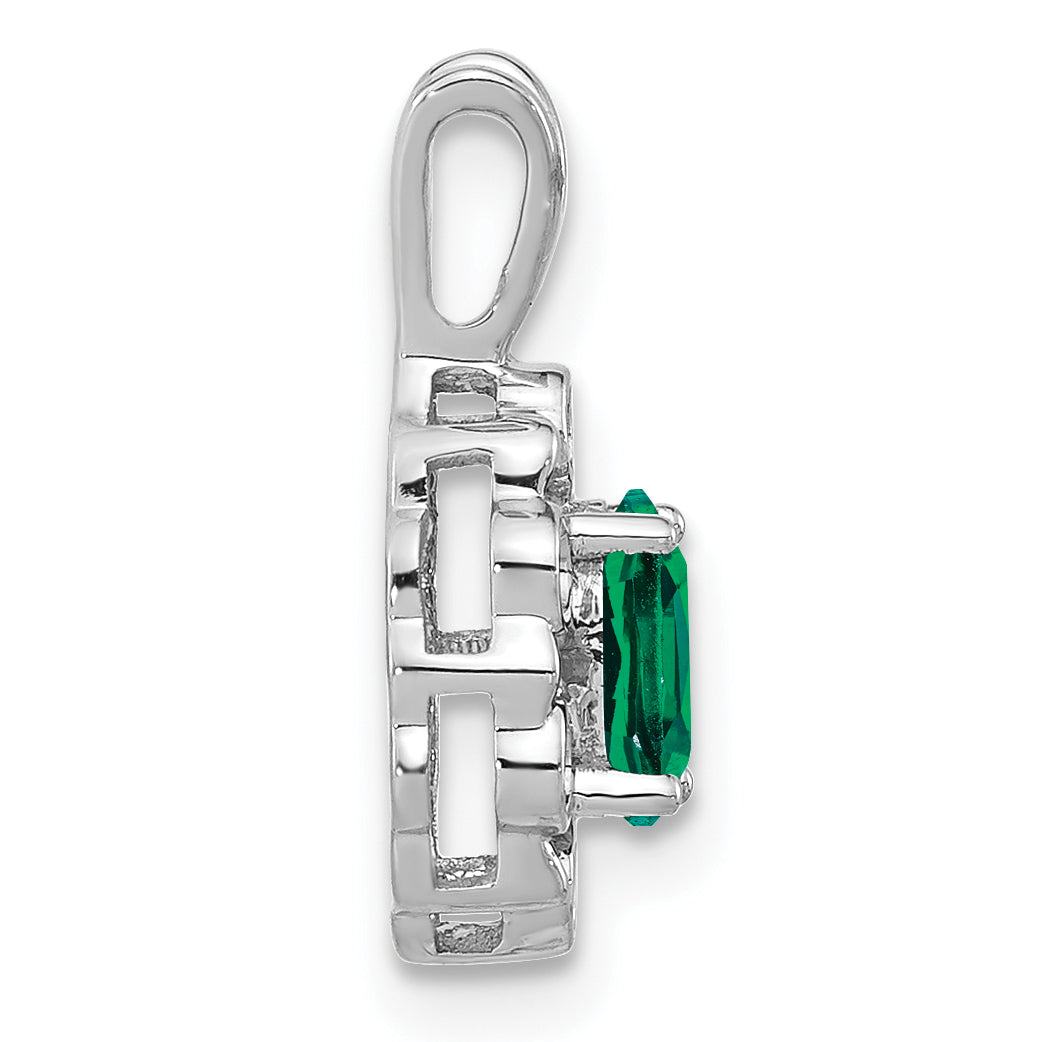 14k White Gold 1/10 carat Lab Grown Diamond VS/SI+ G+ and Lab Created Emerald Pendant Secondary image